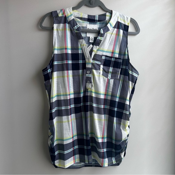 New York Laundry Sleeveless Plaid top with Ruching, Women's XL - Picture 1 of 7